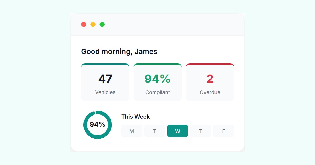 Vekaro fleet management dashboard showing compliance tracking for UK commercial vehicles